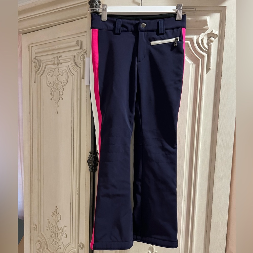 Bogner girls navy with pink white stripe flared NWT ski pants size 8/9